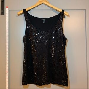 Talbots Women's Petite Black Sequin Tank Stretch Soft Sleeveless Size Large
